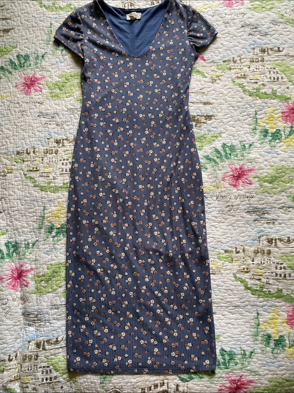 Jessica Simpson Blue Floral V-Neck Maxi Dress